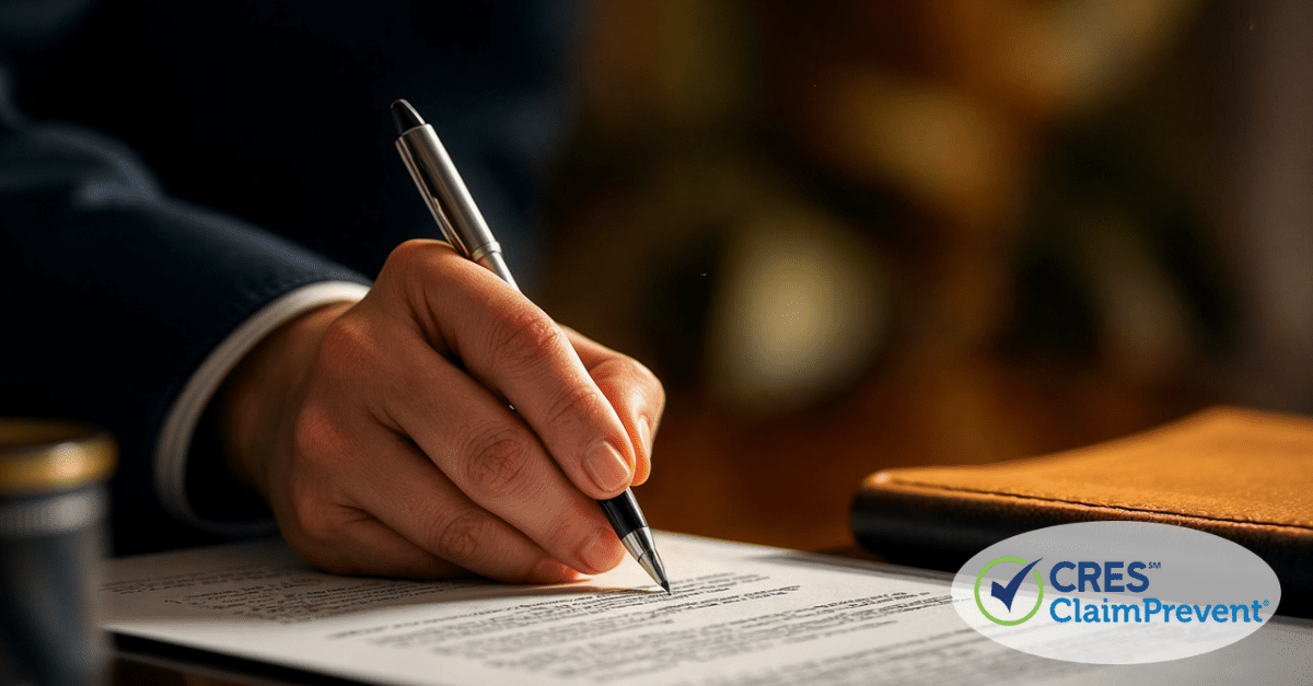 hand holding pen signing contract on desk
