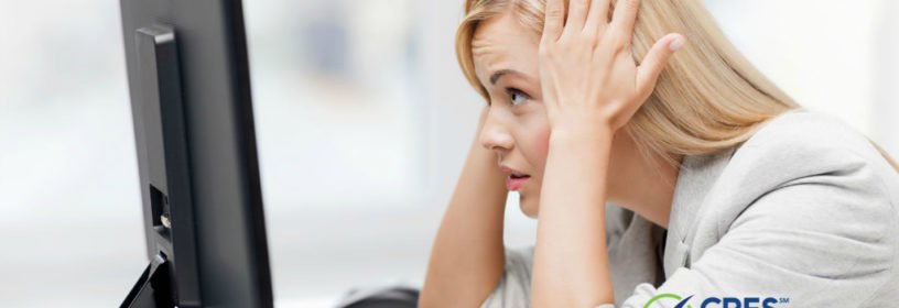 frustrated woman at computer
