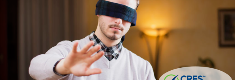 man with blindfold on