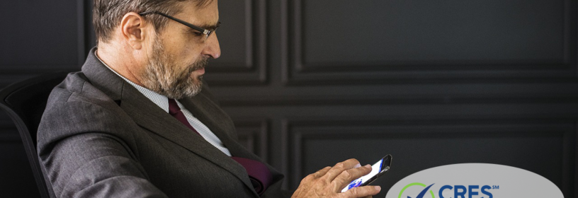 business man providing information data to client on cell phone