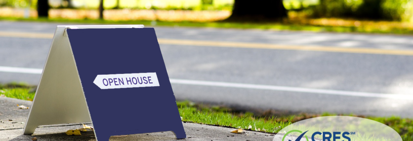 open house sign on sidewalk