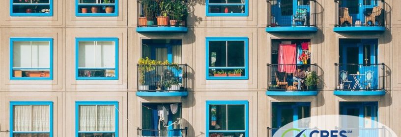 city apartment building with balconies
