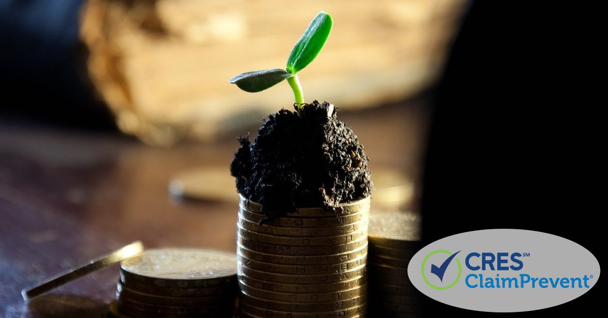 stack of coins with soil on top and a new plant growing out of it