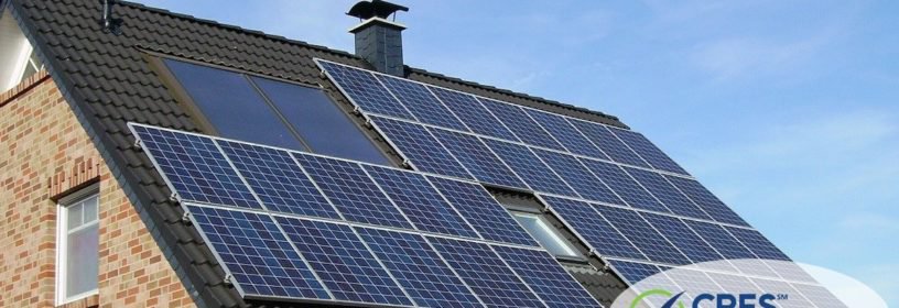 roof of residential house with solar panels