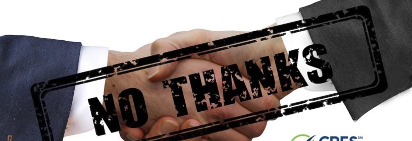 hands shaking with No Thanks copy overlaid