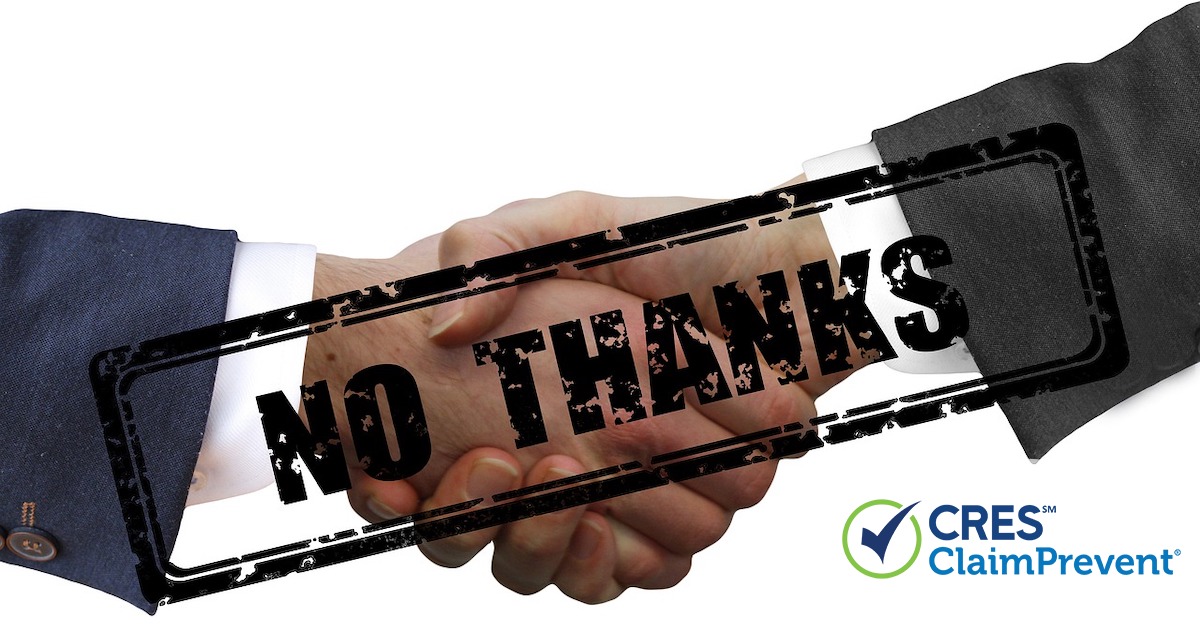 hands shaking with No Thanks copy overlaid