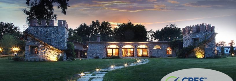 large estate and sunset