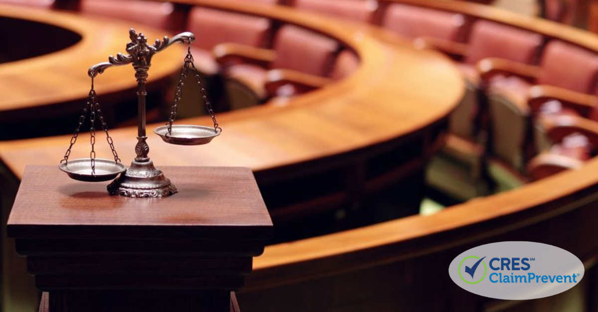 courtroom with a small scale